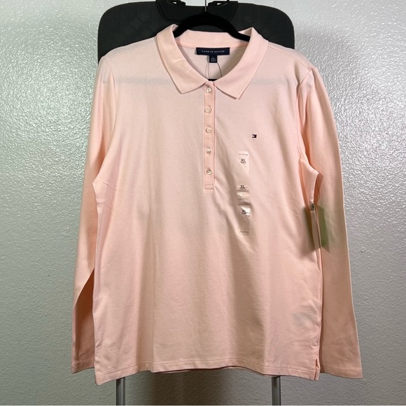 Tommy Hilfiger Women’s Pink Long Sleeve Polo Top Size XL - Picture 1 of 12